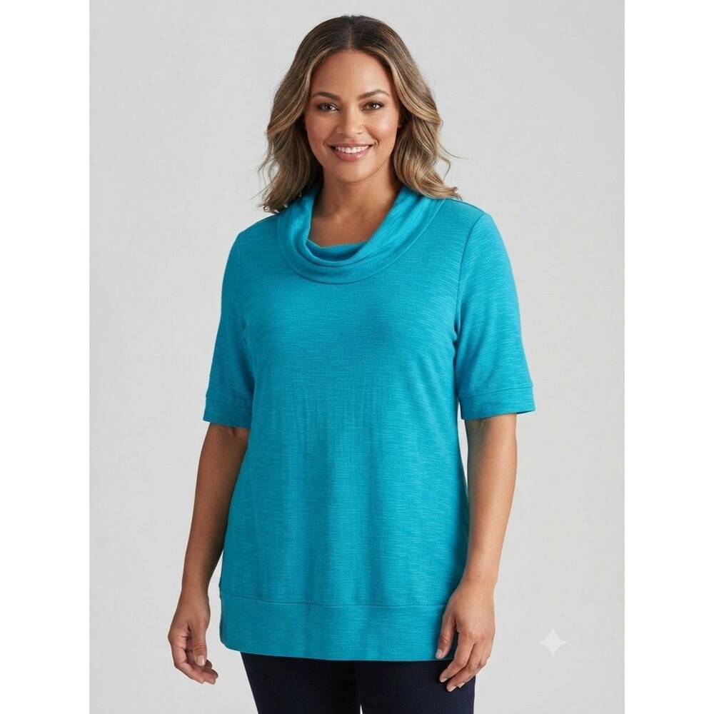 CATO Women's Tunic Blue Half Sleeve Cowl Neck